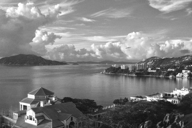 A view overlooking Tai Tam Bay with the American Club in the foreground.