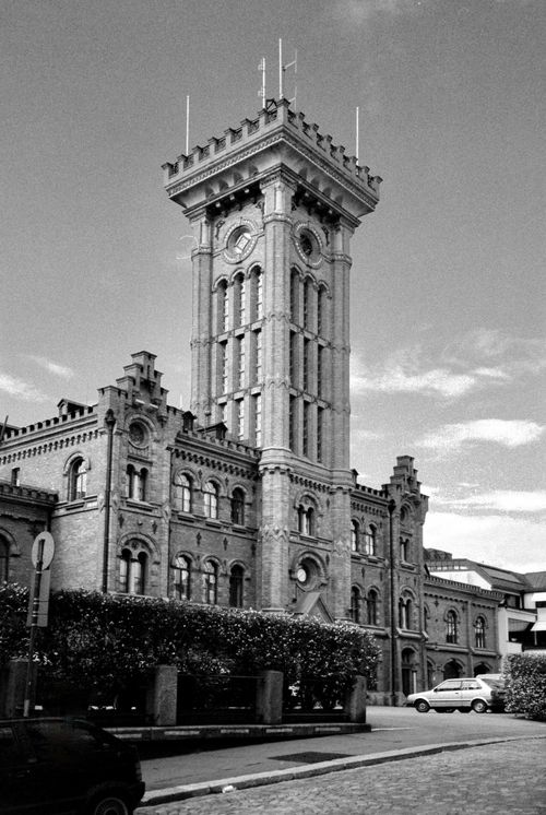 Brick fire station with tower in Finnish architecture 