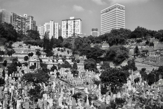 Happy Valley Cemetery, a crowded cemetery on a hill in Hong Kong.