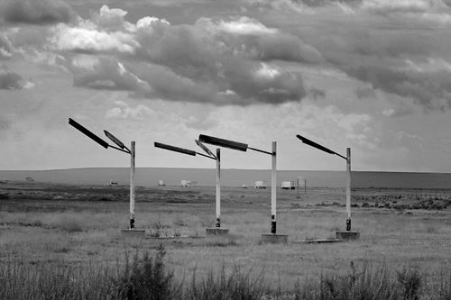 Light fixtures from an abandoned gas station on I-80.