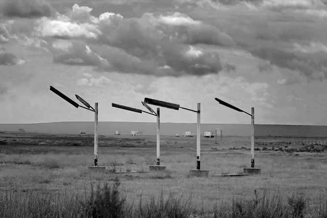 Light fixtures from an abandoned gas station on I-80.